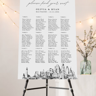Baltimore Wedding Seating Chart 12 Tables 24x36 Foam Board