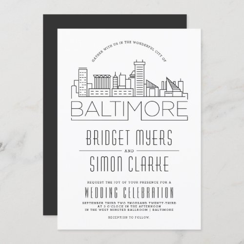 Baltimore Wedding  Stylized Skyline Invitation