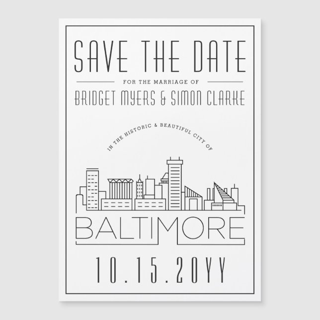 Baltimore Wedding | Stylized Skyline Save the Date (Front)