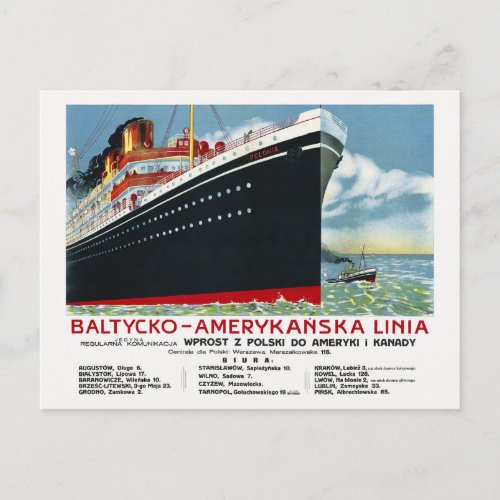 Bałtycko_Amerykańska Linia Poland Vintage Poster Postcard