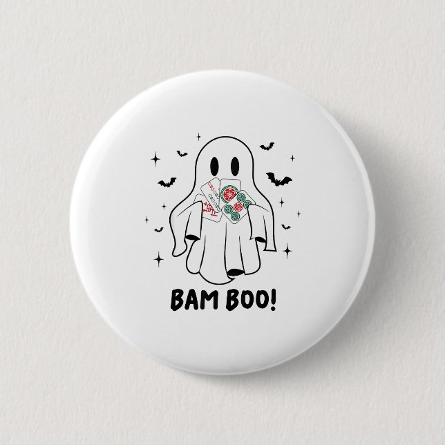 Bam Boo Halloween Ghost Mahjong Funny Costume Game Button (Front)