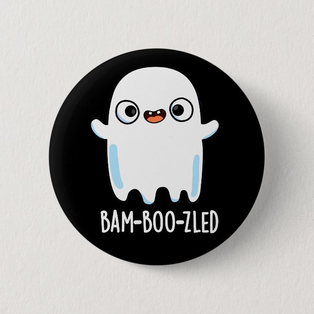 Bam-boo-zled Funny Halloween Ghost Pun Dark BG Button (Front)