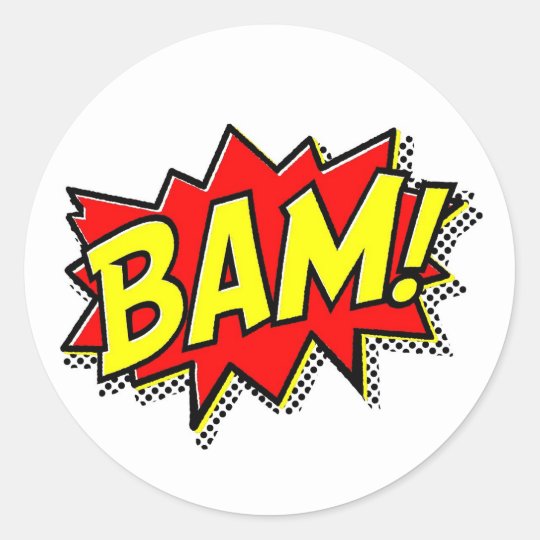 BAM COMICBOOK SOUNDS ACTIONS LOUD COMICS CARTOONS CLASSIC ROUND STICKER ...