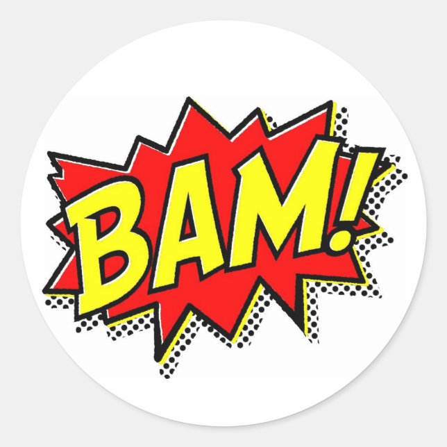 BAM COMICBOOK SOUNDS ACTIONS LOUD COMICS CARTOONS CLASSIC ROUND STICKER (Front)