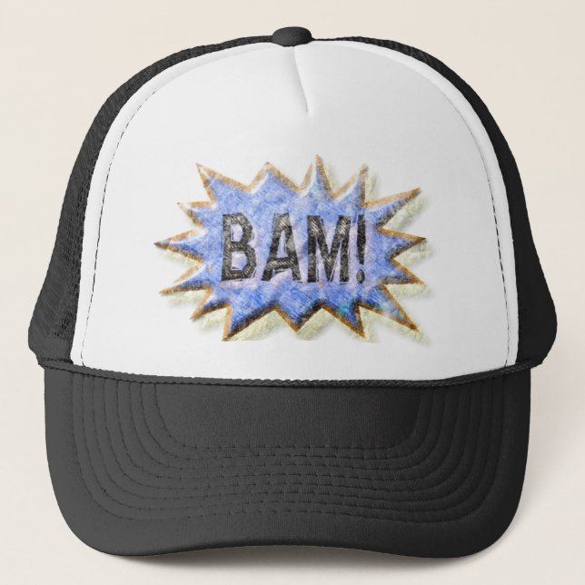 BAM! Distressed look Emeril Apron Trucker Hat (Front)
