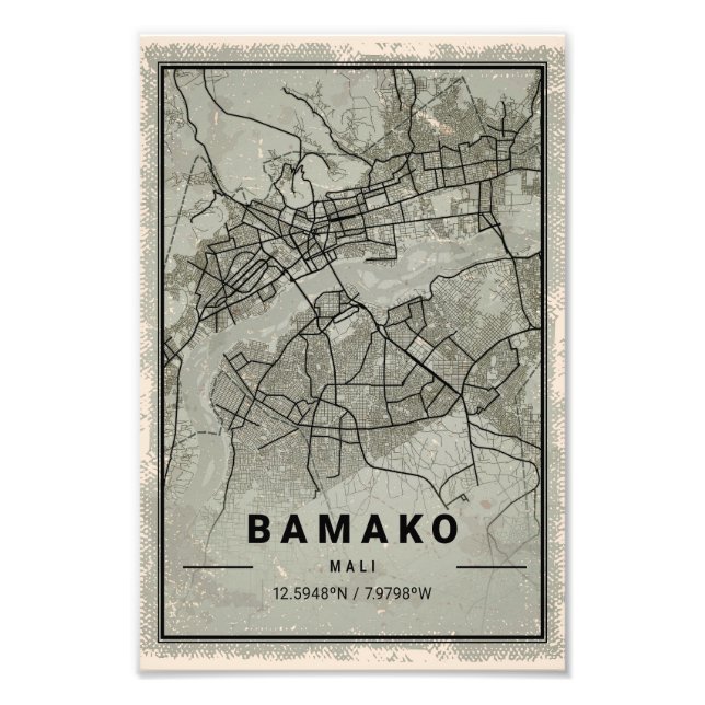 Bamako map print poster canvas | Mali (Front)