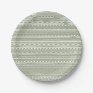 Bamanko Dotted Striped Mudcloth Pattern Sage Green Paper Plates