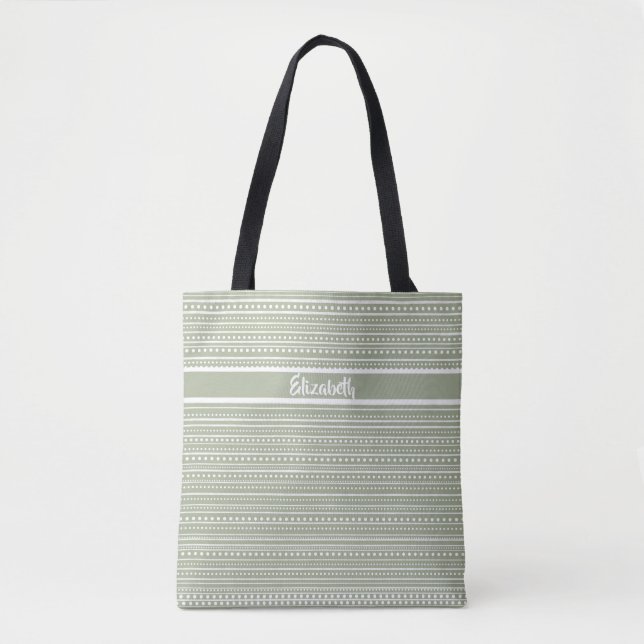 Bamanko Dotted Striped Mudcloth Pattern Sage Green Tote Bag (Front)