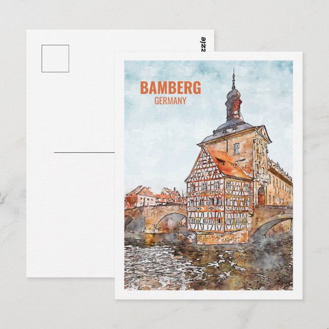 Bamberg Germany Famous Travel Place Watercolor Postcard (Front/Back)