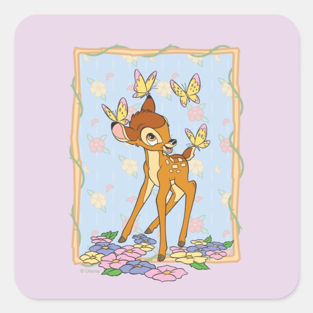 Bambi and Butterflies Square Sticker (Front)