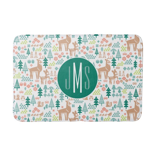 Bambi and Woodland Friends Pattern | Monogram Bathroom Mat (Front)