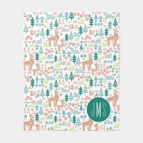 Bambi and Woodland Friends Pattern  Monogram Fleece Blanket