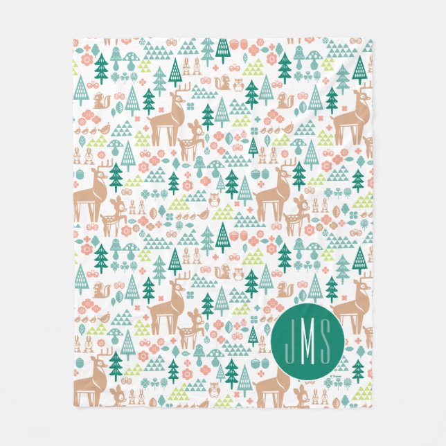Bambi and Woodland Friends Pattern | Monogram Fleece Blanket (Front)