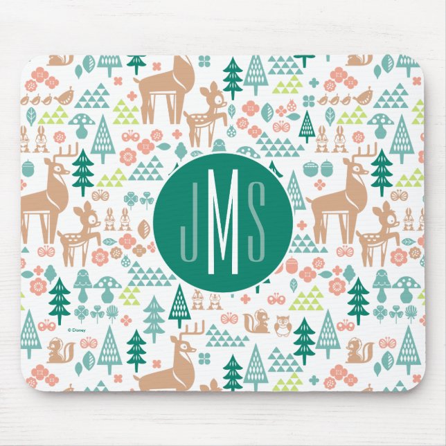 Bambi and Woodland Friends Pattern | Monogram Mouse Pad (Front)