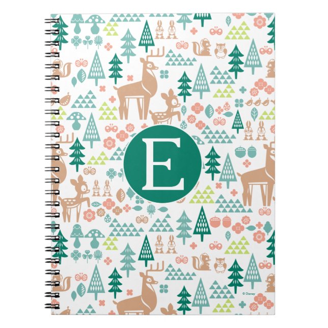 Bambi and Woodland Friends Pattern | Monogram Notebook (Front)
