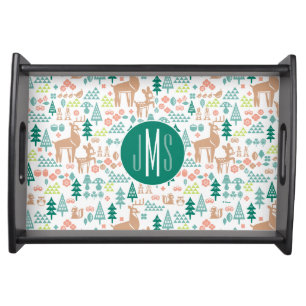 Bambi and Woodland Friends Pattern Monogram Serving Tray
