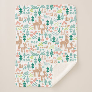 Bambi and Woodland Friends Pattern Monogram Sherpa Blanket