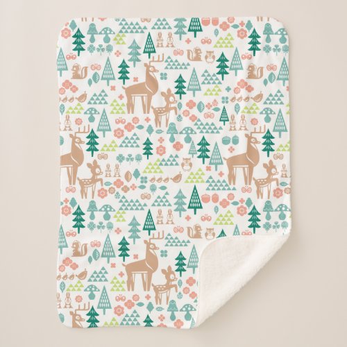 Bambi and Woodland Friends Pattern  Monogram Sherpa Blanket