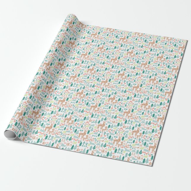 Bambi and Woodland Friends Pattern Wrapping Paper (Unrolled)