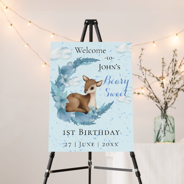 Bambi blue Clouds dust Boy 1st Birthday Welcome Foam Board (In Situ (Stand))