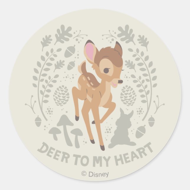 Bambi "Deer To My Heart" Forest Graphic Classic Round Sticker (Front)