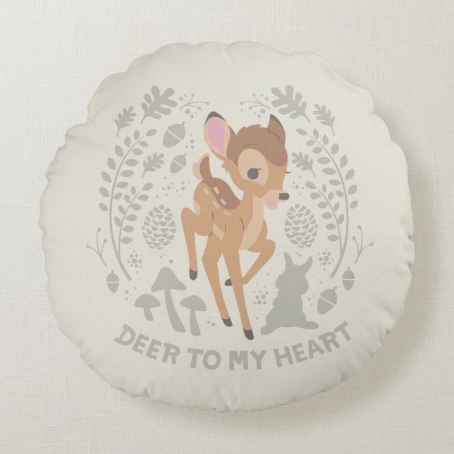 Bambi "Deer To My Heart" Forest Graphic Round Pillow (Front)