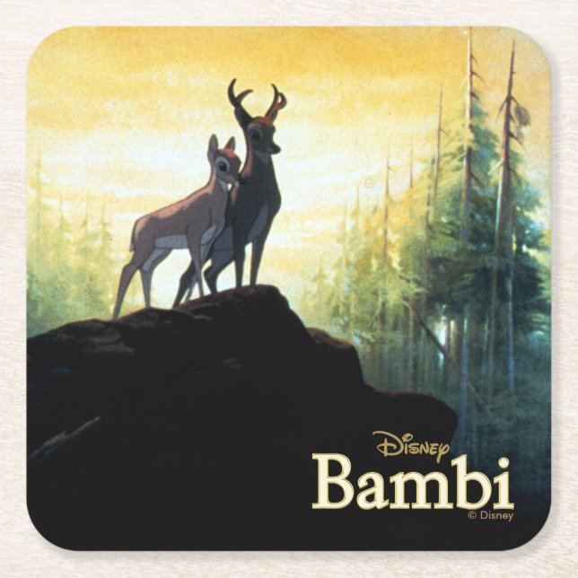 Bambi & Faline On Cliff Square Paper Coaster (Front)