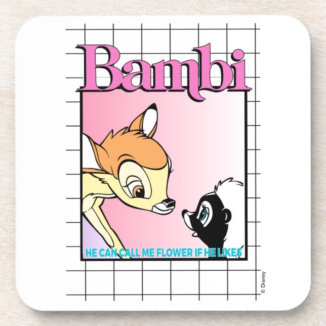 Bambi & Flower Retro Grid Graphic Beverage Coaster (Front)