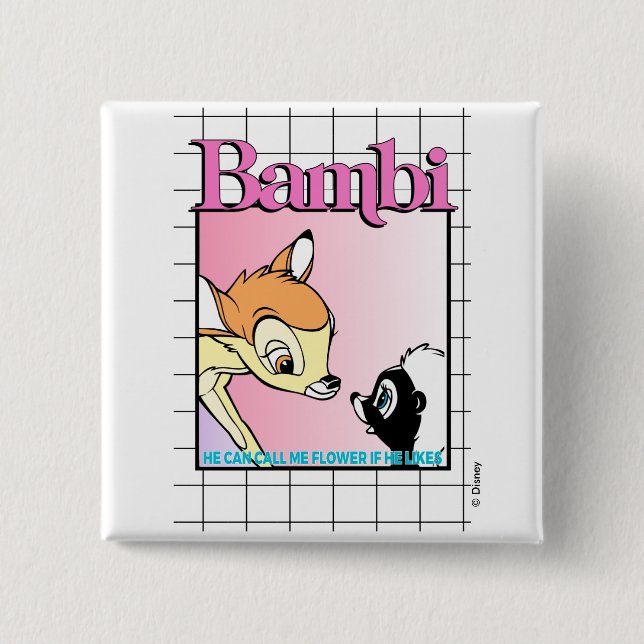 Bambi & Flower Retro Grid Graphic Button (Front)