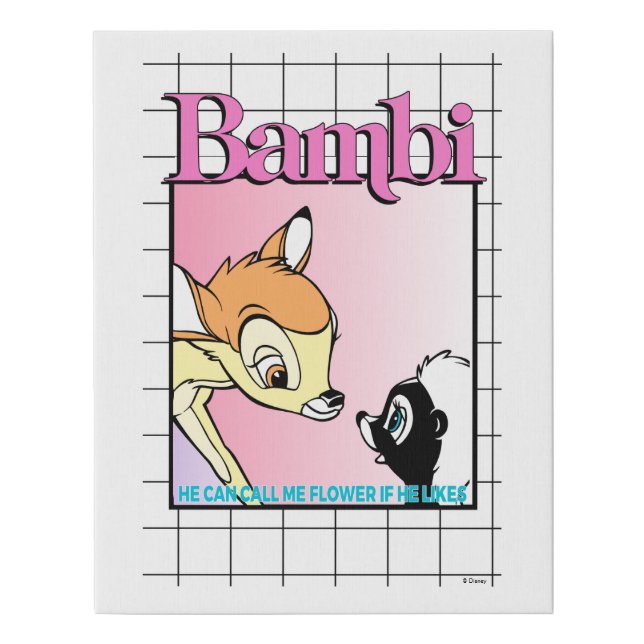 Bambi & Flower Retro Grid Graphic Faux Canvas Print (Front)