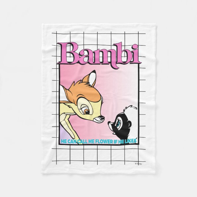 Bambi & Flower Retro Grid Graphic Fleece Blanket (Front)