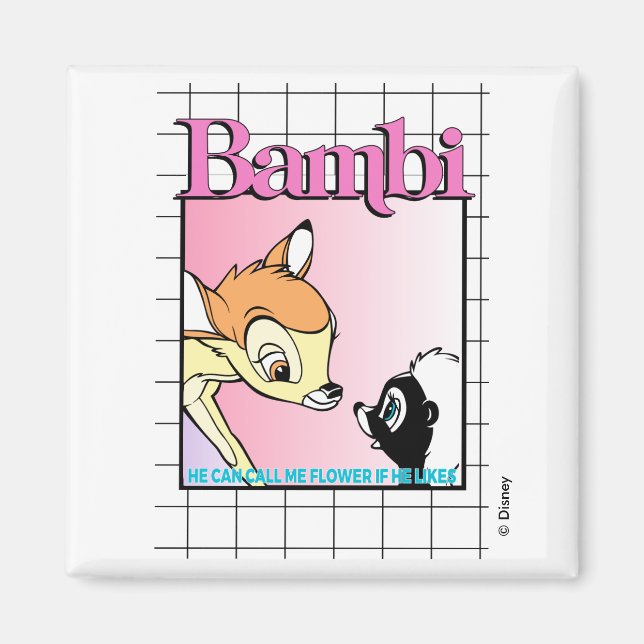 Bambi & Flower Retro Grid Graphic Magnet (Front)
