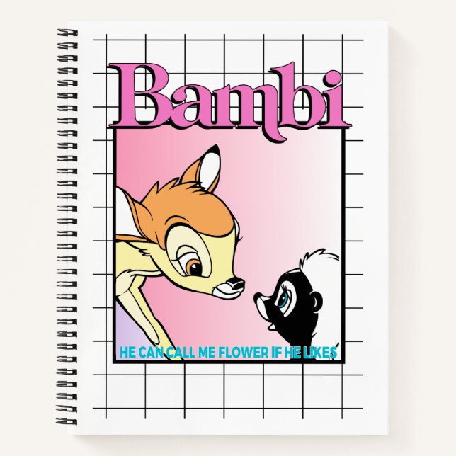 Bambi & Flower Retro Grid Graphic Notebook (Front)