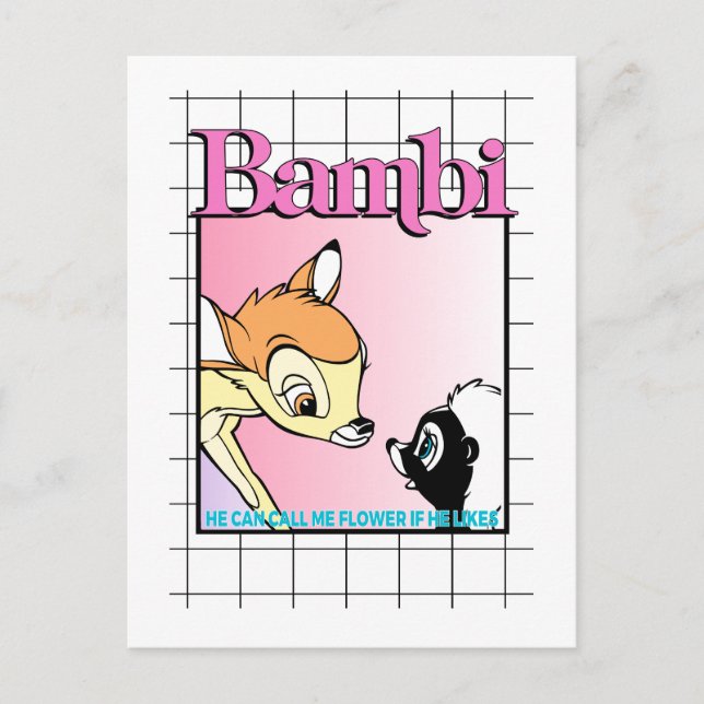 Bambi & Flower Retro Grid Graphic Postcard (Front)