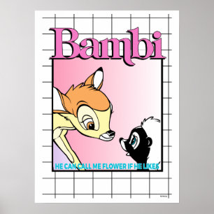 Bambi & Flower Retro Grid Graphic Poster