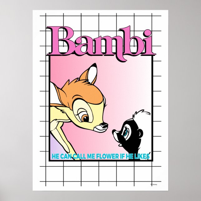 Bambi & Flower Retro Grid Graphic Poster (Front)