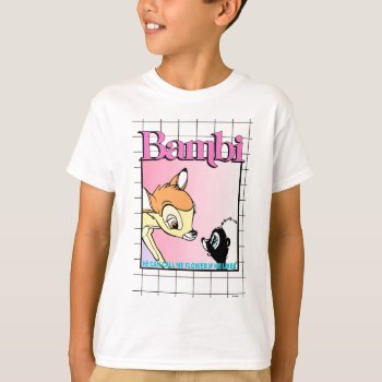 Bambi & Flower Retro Grid Graphic T-shirt by bambi at Zazzle