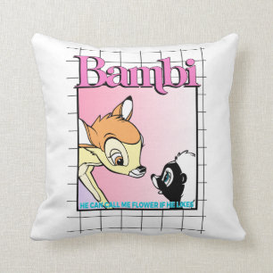 Bambi & Flower Retro Grid Graphic Throw Pillow