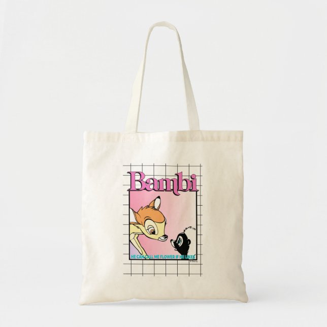 Bambi & Flower Retro Grid Graphic Tote Bag (Front)