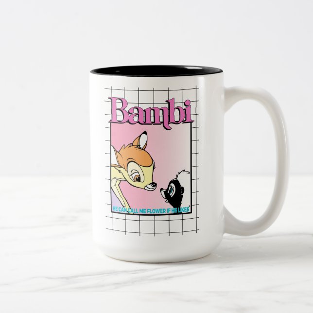 Bambi & Flower Retro Grid Graphic Two-Tone Coffee Mug (Right)