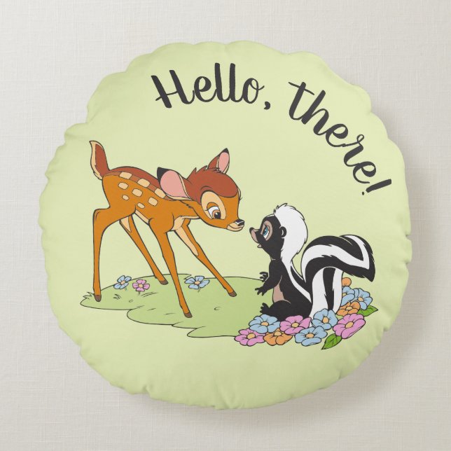Bambi Meeting Flower Round Pillow (Front)