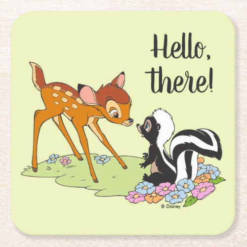 Bambi Meeting Flower Square Paper Coaster