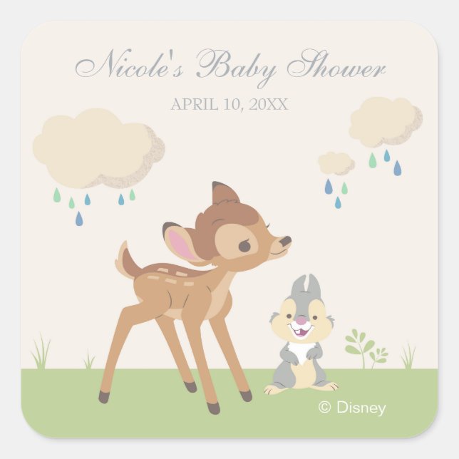 Bambi | Neutral Baby Shower Square Sticker (Front)