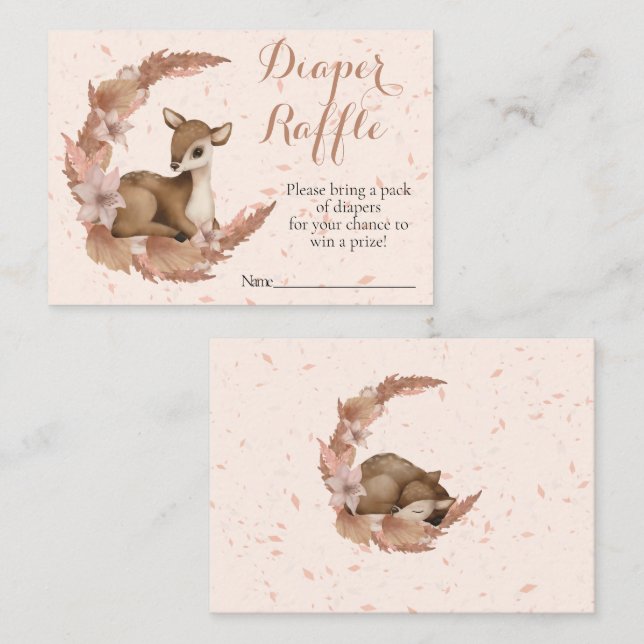Bambi pink Flowers Dust Baby Shower Diaper Raffle Enclosure Card (Front/Back)