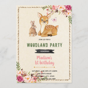 Bambi rabbit theme woodland deer theme invitation