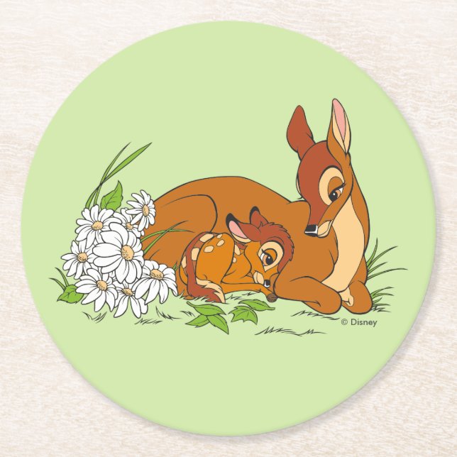 Bambi Resting With His Mother Round Paper Coaster (Front)