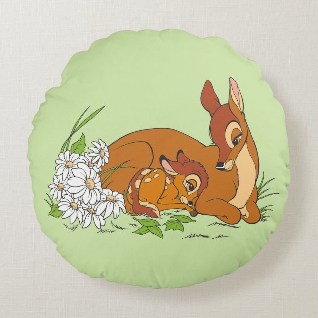 Bambi Resting With His Mother Round Pillow (Front)