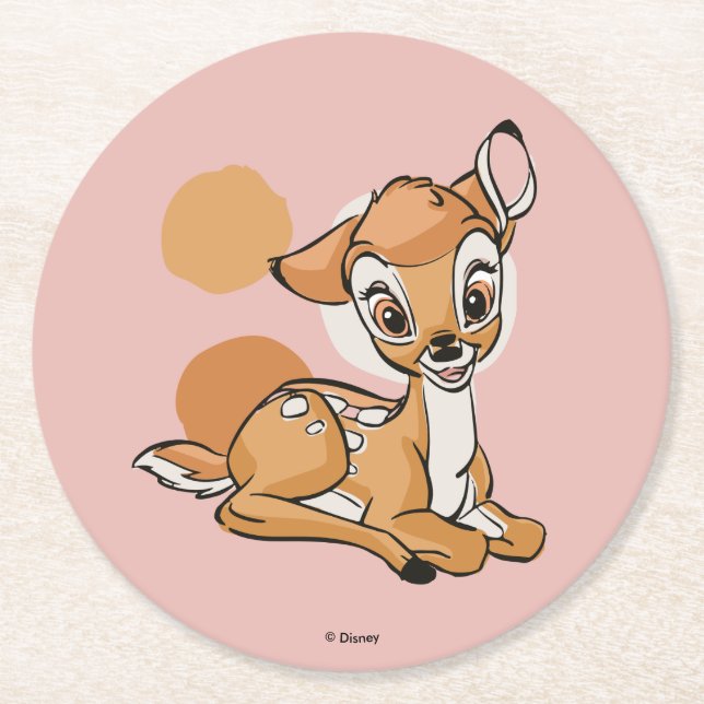 Bambi Sitting With A Smile Round Paper Coaster (Front)