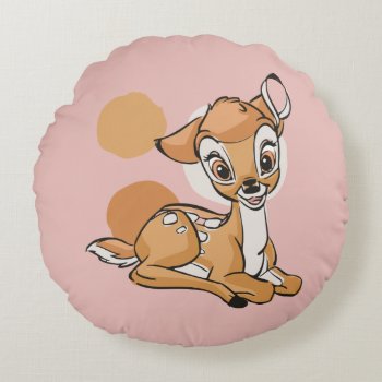 Bambi Sitting With A Smile Round Pillow by bambi at Zazzle