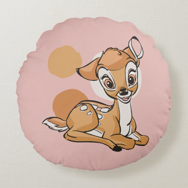 Bambi Sitting With A Smile Round Pillow (Front)